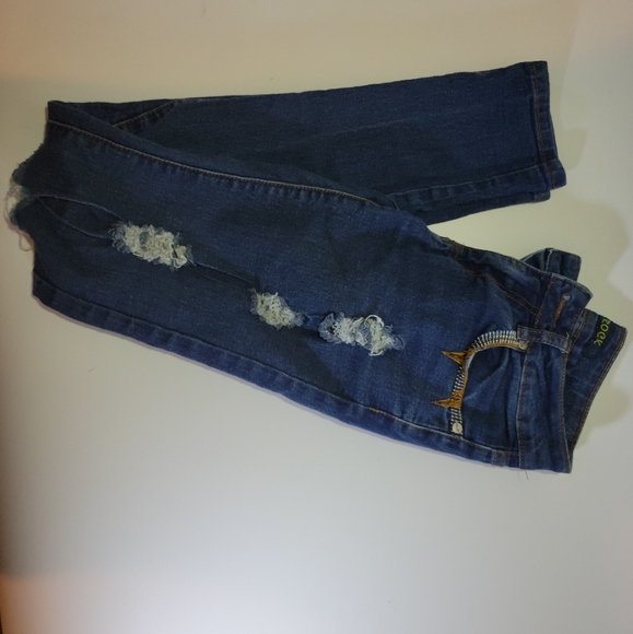 D Rock Jeans Distressed Dark Wash Embroidery - Picture 2 of 5